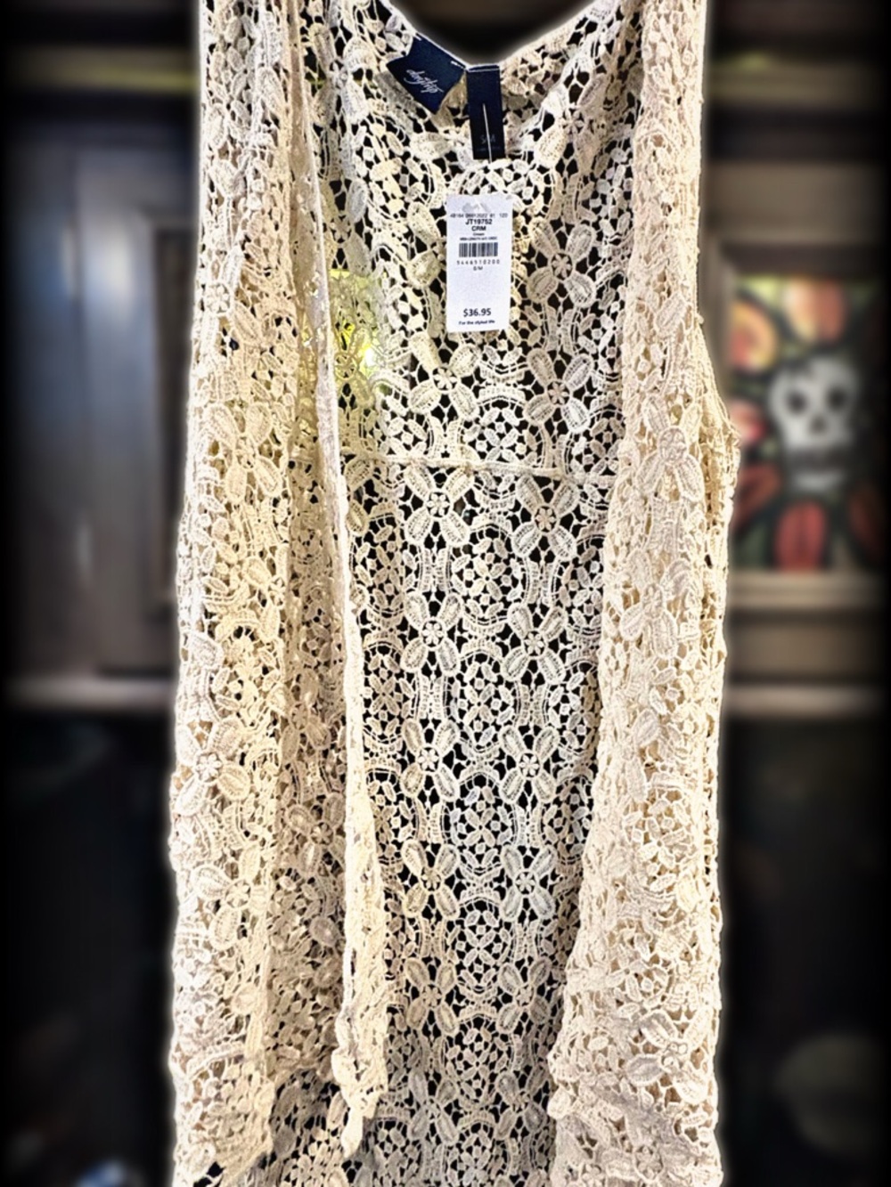 Buckle day trip NWTS Crochet Open Front Vest - Cream Lace Overlay